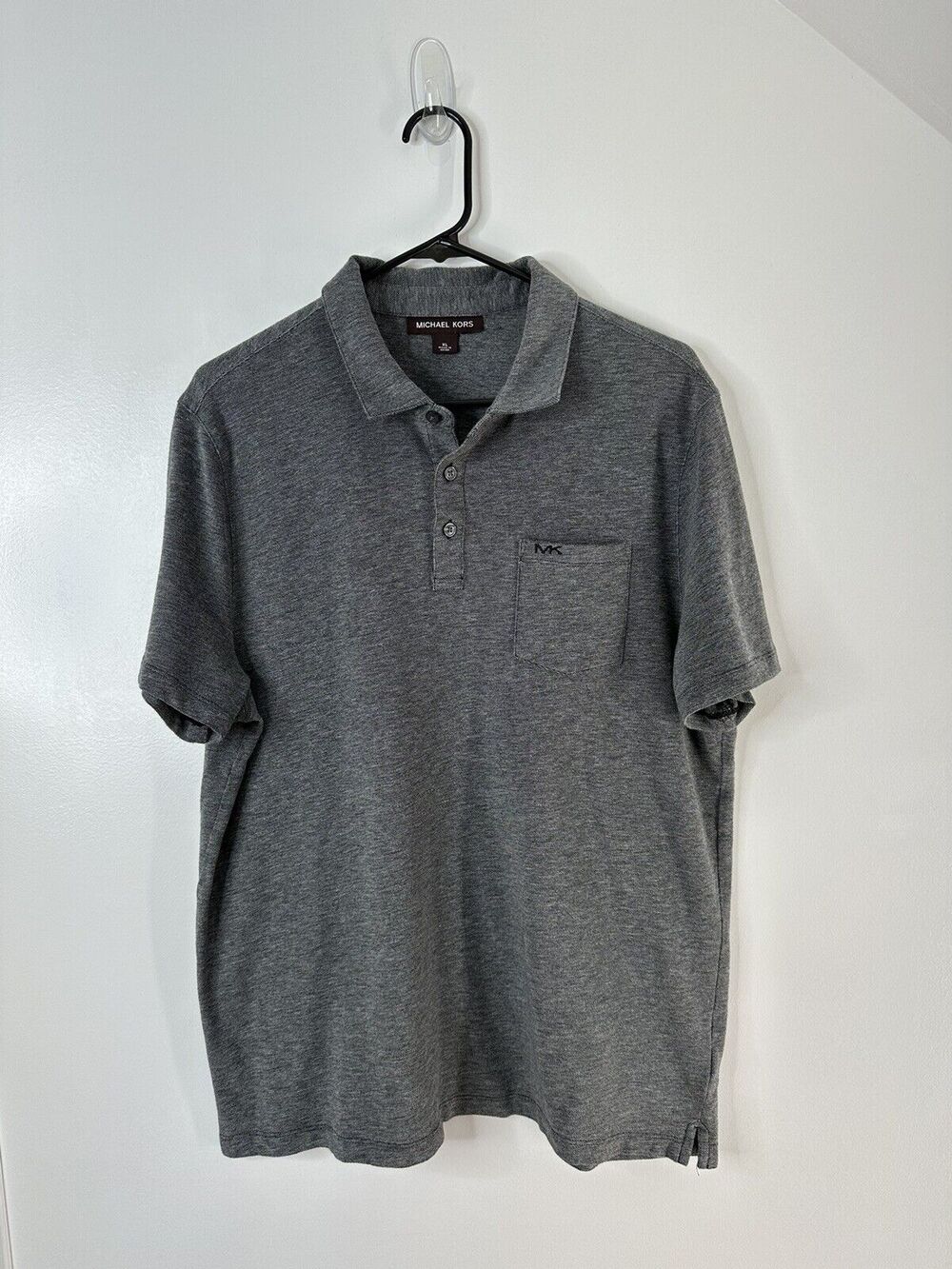 Michael Kors Gray Polo Men’s Size XL Short Sleeve, Speckled Black Gray Buttons
